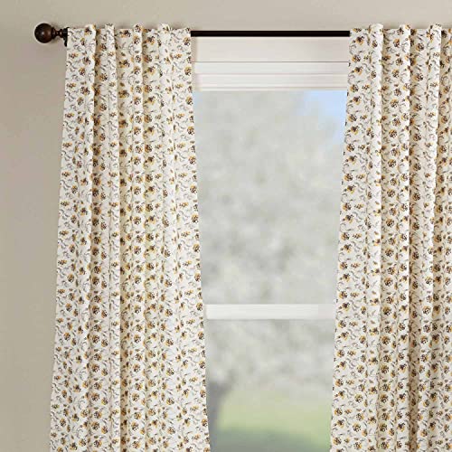 Piper Classics Morning Meadow Floral Panel Curtains, Set Of 2 Panels, 96" Long, Mustard And Yellow Printed Flowers On An Off White Quilt, Farmhouse, Country Cottage, Vintage Boho #TOP25
