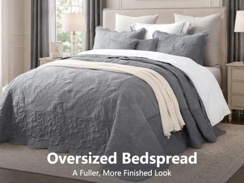 Image of HZ & HY Oversized Alaskan King Bedspreads 138x122, Paisley, Ultimate Gray