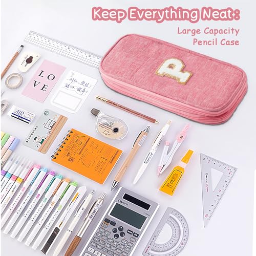 Image of Large Capacity Pink Pencil Case, Cute Pencil Case Pencil Pouch with Zipper For Girls Women, Expandable Preppy Pencil Bag Large Storage High Capacity Bag Organizer for School Home Office Supplies, P