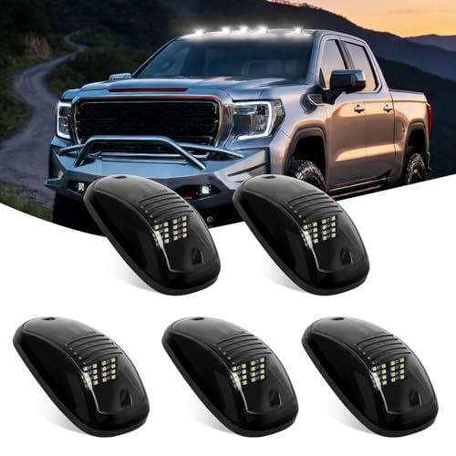 Nilight Cab Roof Marker Light 5 PCS 16 LED Smoked Lens White Top Clearance Lights Kit Waterproof Surface Mount for Ford Dodge Ram SUV POV Pickup Trucks