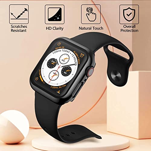 Image of 2 Pack Plated Tempered Glass Screen Protector Case Compatible with Apple Watch Series SE 6 5 4 40mm, Hard PC Full Coverage Cover HD Clear Shockproof Iwatch Bumper (Black+Black, 40mm)