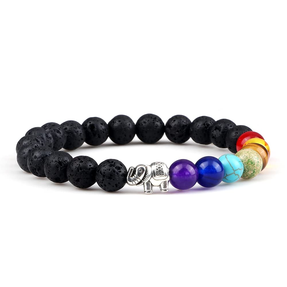 LLXYWJ 7 Chakra Armband Elefant Naturstein Reiki Gebet Perlenarmbänder Männer Heilung Angst Yoga Meditation Armreifen