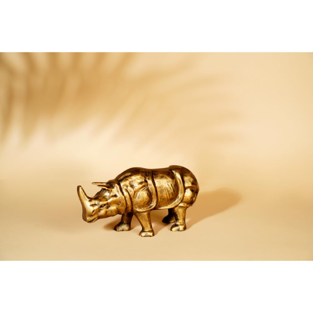 Soka Design Studio Sokka Safari Gold Metal Creative Rhino Animal Statue Rhino Sculpture for Home Office Cafe Hotel Decor | Decorative Gift Antique, Gold | A Stately Addition to Your Décor
