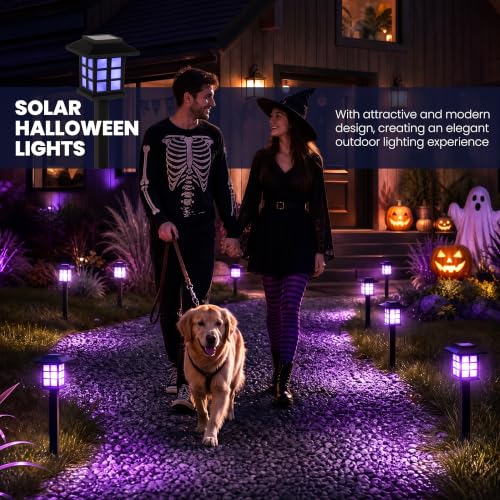 Image of GIGALUMI Halloween Solar Lights Outdoor,12ps Purple Halloween Decorations.