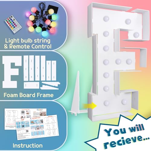 Image of Imprsv Colorful Marquee Letters 4 Feet Tall, Large Light up Letters F | RGB with Remote, Birthday Party Decorations Anniversary Wedding Decorations Assembly Required 24 Pcs Accessory Set