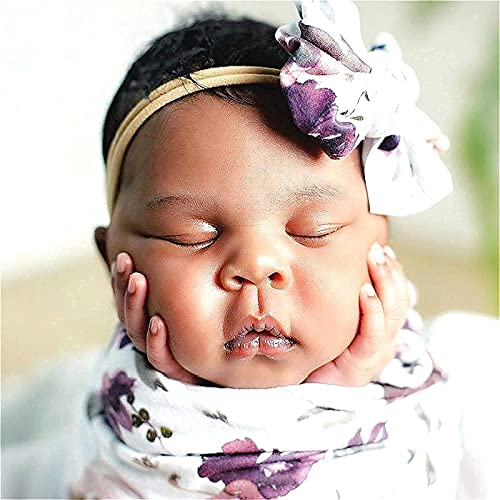 Image of Newborn Floral Receiving Blanket Baby Girls Swaddle Wrap and Headband Set
