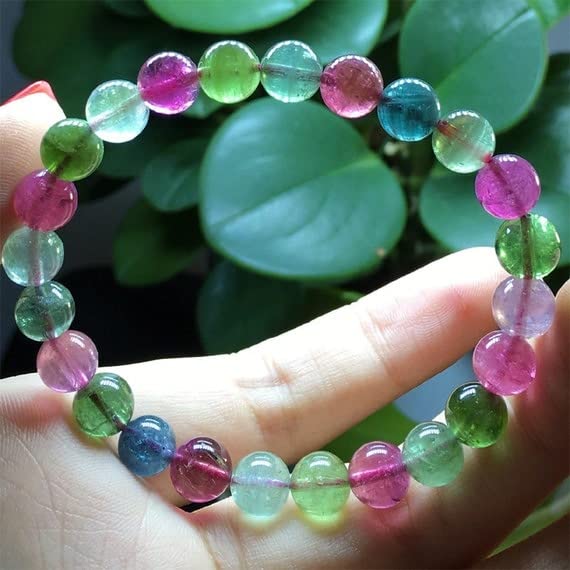 LKBEADS 1 żyłka naturalna kolorowa fioletowa zielona różowa niebieska turmalin wielokolorowa elastyczna bransoletka okrągłe koraliki 7,5 mm 04459
