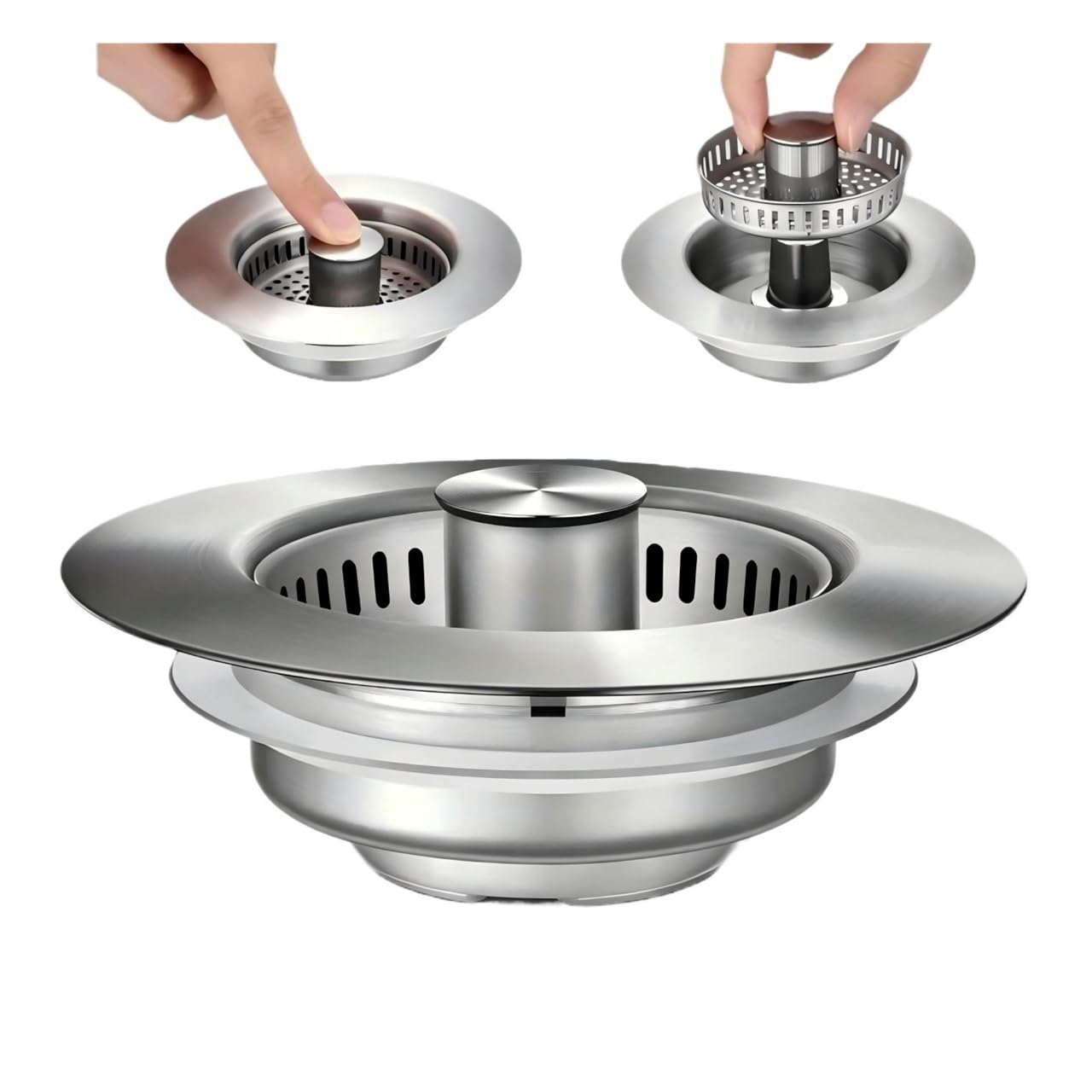 3-in-1 Kitchen Sink Strainer With Pop-Up Stopper, Anti-Clog Basket