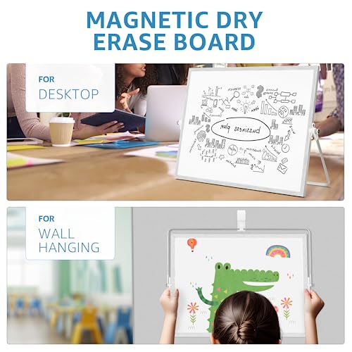 Maxgear Wall Hanging Dry Erase White Board, 16'' X 12'' Stand Small Double-Sided Desktop Whiteboard, 10 Markers, 6 Magnets, 1 Eraser, 1 Pen Clip,1 Wall Nail, Portable Whiteboard Easel For School, Home #TOP2