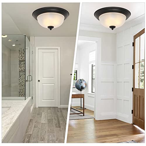 Farmhouse Indoor Flush Mount Ceiling Light Fixture Vintage Dome Flushmount 2-Light With Alabaster Glass For Bedroom Hallway Kitchen Dining Room (Round) #TOP2