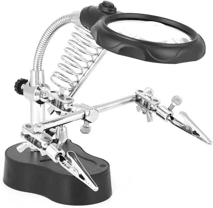 Helping Hand Magnifying Glass with Light LED and Batteries Third Hand Tool Magnifier Station for Soldering Repair Carving Lab Work