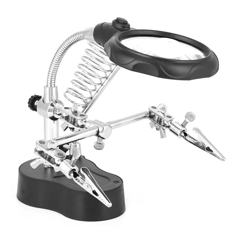 Adjustable Helping Hand with Magnifying Glass, LED Light Helping Hand Magnifier Glass Stand, Third Hand Solder Auxiliary Clamp for Home Appliance Carving