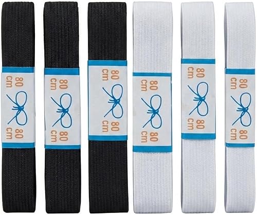 Flat Elastic Bands for Sewing –6 Pack Black & White Elastic Webbing 80cm Ea | Sewing Elastic, Flat Woven Band, 3 Black, 3 White, Waistband Use, Craft & Clothing