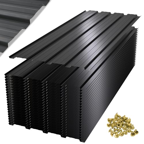Thanaddo 22er Set Profilblech Trapezblech mit Schrauben, 108×43 cm Metall Blech Dachblech Dach Platten Stahlblechdachplatten 10.12m², Schwarz