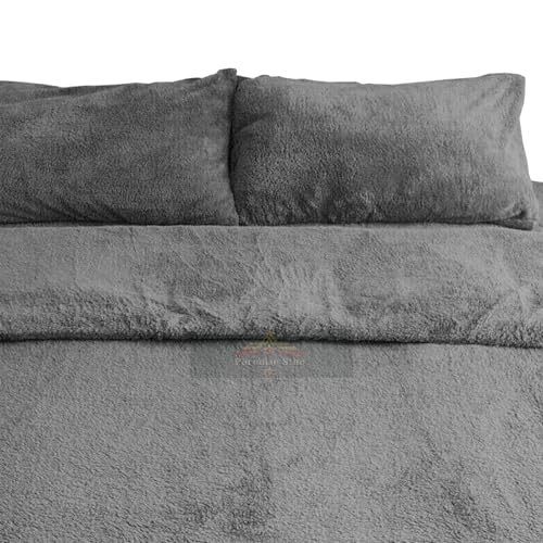PARADISE STAR Teddy Fleece Duvet Quilt Cover Bedding Set including Matching Pillowcase Fluffy Thermal Warm and Cosy Charcoal Single 135cm x 200cm Approximate - Image 2