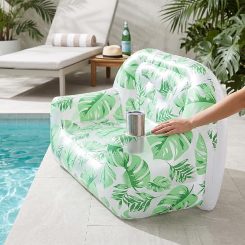 Sofá inflable para 2 personas en color verde con respaldo ancho y apoyabrazos cómodos 3