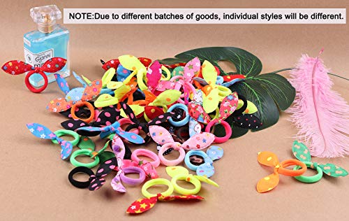 Yasunmi 50Pcs Children Hair Ties+200Pcs Rubber Bands, Cute Toddler Rabbit Ear Hair Ties, Seamless No Crease Elastic Cotton Bows Ponytail Holders Hair Accessories For Baby Toddler, Kids, Teens #TOP3