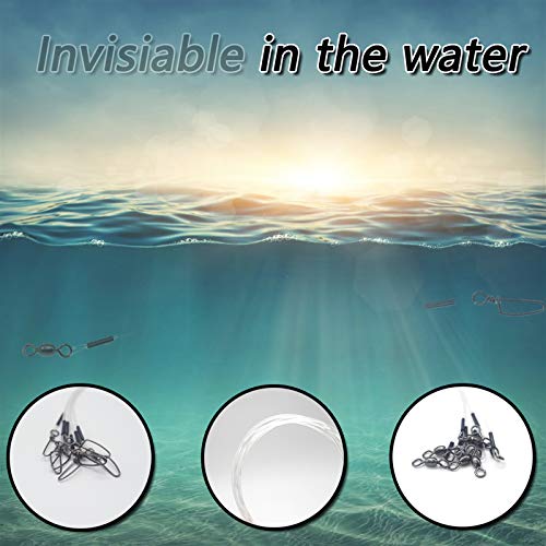 SEAOWL Saltwater Fluorocarbon Wire Leaders Line - 100%fluorocarbon Line with Swivels and Snaps Strength Fishing Line Leaders 6in-20lb-24PCS
