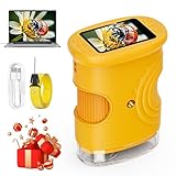 Handy Digital Mikroskop für Kinder, 1080P HD 2.0 Bildschirm Mini-Mikroskop, 1000X USB tragbares Taschenmikroskop, Wiederaufladbares Tragbares Mikroskop, Science draussen ab 3 Jahren (Orange)