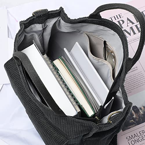 Etercycle Crossbody Bag For Women, Corduroy Tote Bag Casual Shoulder Handbags Big Capacity Shopping Bag With Zipper And Outer Pocket (Black) #TOP5