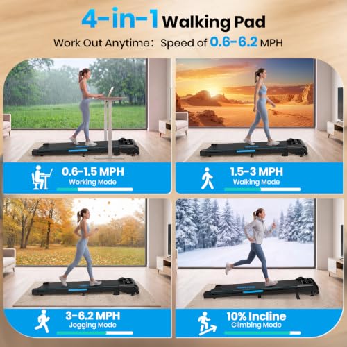 Walking Pad with Incline, 6.2 MPH Walking Pad Treadmill with Double Frame, Easy Read Full Screen LED Display, Low Noise 2.75HP Brushless Drive, Walking Pad Under Desk 350 LBS Weight Capacity
