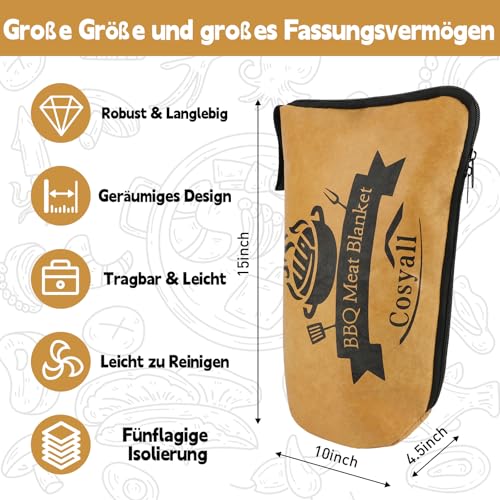 Cosyall Grilldecke zum Ruhenlassen von Fleisch, Wiederverwendbare isolierte Grill-Ruhetasche für Rinderbrust, Schweineschultern, Truthahn & Picknick Partys, Geschenk für Männer (15 Zoll) 6