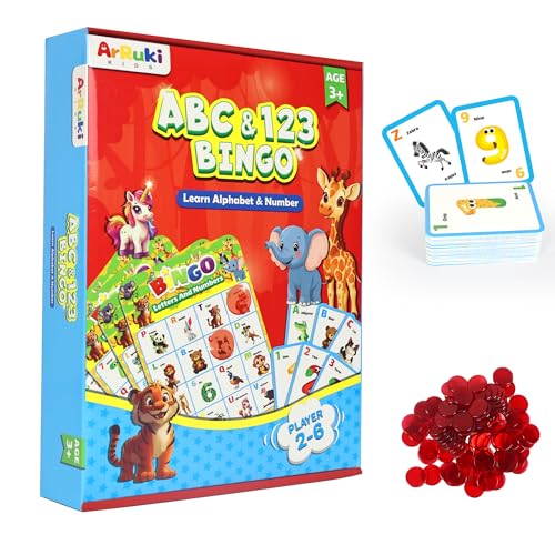 Alphabet and Number Bingo Game for Kids 3-6 ABC and 123 Bingo Board Game for Toddler 4-8 Alphabet Learning Toys for Kids Preschool Learning Activities Family Matching Games