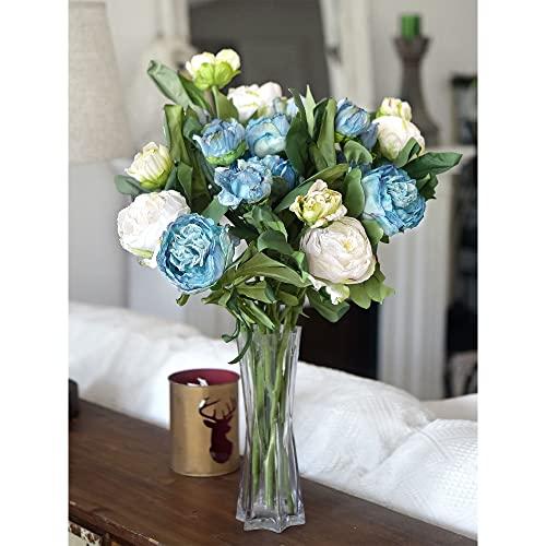 Image of FiveSeasonStuff Vintage Dusty Blue Peonies - Realistic Artificial Silk Flowers with Dry-Look Petals, 6 Stems for Rustic Home & Wedding Bridesmaids Bouquet Bridal Showers