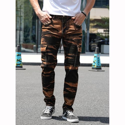 Tie-Dye Slim Fit Jeans for Men Distressed Straight Leg Cargo Denim Pants4