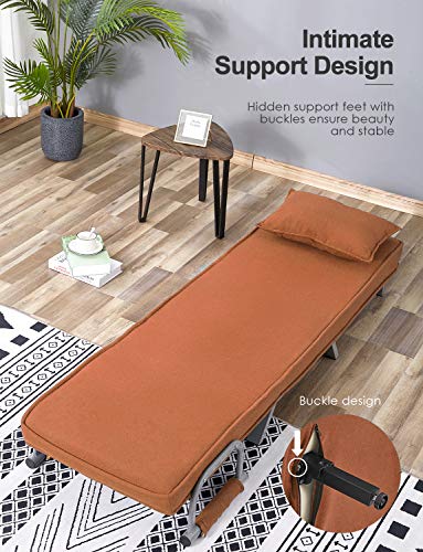 Kealive Convertible Sofa Chair Bed Folding Arm Chair Sleeper for Adults, 5 Position Recliner Full Padded Lounger Couch Bed with Pillow (Brown)