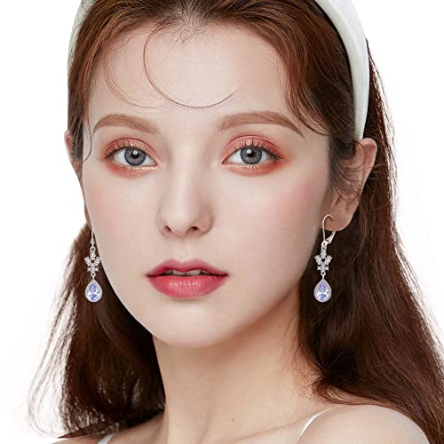 Rocayi Dangle Drop Earrings For Women 925 Sterling Silver Wedding Earrings Alexandrite June Birthstone Earrings Leverback Teardrop Jewelry Gifts For Brides Bridesmaids Wife Girlfriend Her #TOP1