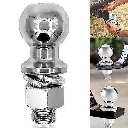 【Sicuro e robusto】: questa sfera per gancio di traino ATV presenta una finitura cromata resistente che protegge da pioggia, polvere e ruggine quando si lavora in giardino o sul campo. Questa sfera per gancio di traino viene fornita con un dado esagonale zincato e una rondella di sicurezza a vite. Ha anche fili sottili per rafforzare la presa sul gancio a sfera.