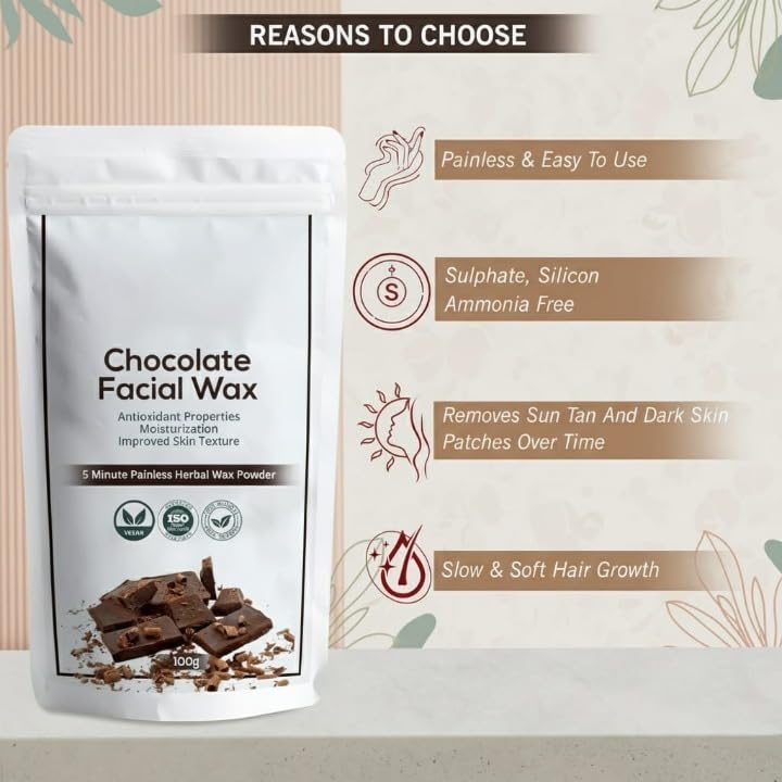 Chocalate Powder Wax - Herbal Hair Removal for Women | Face, Bikini, and Underarm Waxing | Painless 5-Minute Ayurvedic Hair Remover Powder | No Side Effects | Pack of 1,100gm
