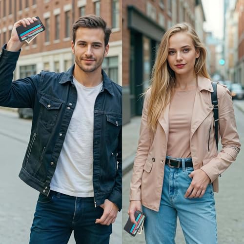 Ouligay 2Pcs Slim Credit Card Wallet for Men Women Thin Slim Credit Card Holder PU Leather RFID Blocking Pocket Mini Small Wallet with ID Window2