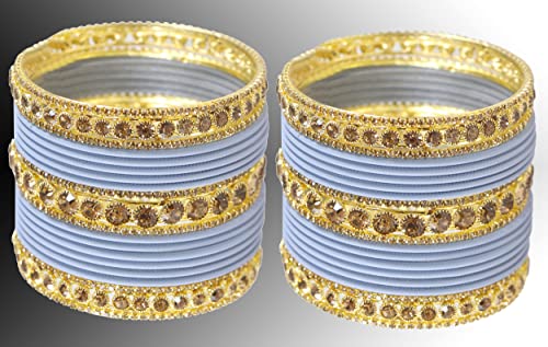 Image of NMII Non-Precious Metal Base Metal and Studded Zircon Gemstone and Matte Finish Worked Bangle set for Women /Girls