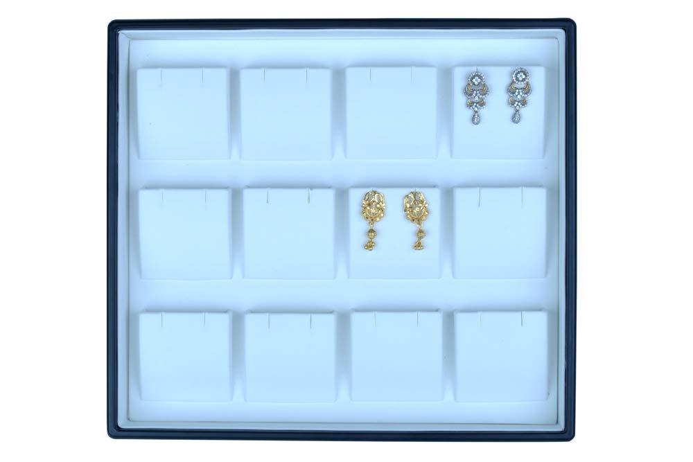 Futuretech 9'x10' Stackable Special Spray Painted Matte Finish Plastic Tray for 12 pair of Earings, Velvet in black Tray, suede-brown/cream, Synthetic Leather-White