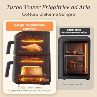 COSORI Turbo Tower Pro Friggitrice ad Aria 10,8L Doppio Cestello, Rivestimento Ceramico No PFAS, Cottura a 3 Livelli con Doppia Resistenza, 2630W, 7 Funzioni, 2 Motori DC, 50+ Ricette Online, DC112