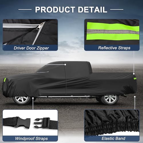 Image of X AUTOHAUX Waterproof Truck Car Cover for 229-242 Inch Trucks All Weather Protection Anti-UV Windproof with Left Side Zipper and Mirror Pockets