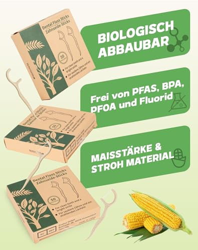 200 PCS Zahnseide Sticks Nachhaltige Dental Floss Picks ungewachste Zahnseide mit Zahnstocher Plasktikfrei Zahnseidesticks Natur Zahnsticks ungewachste Flossers Dental Sticks