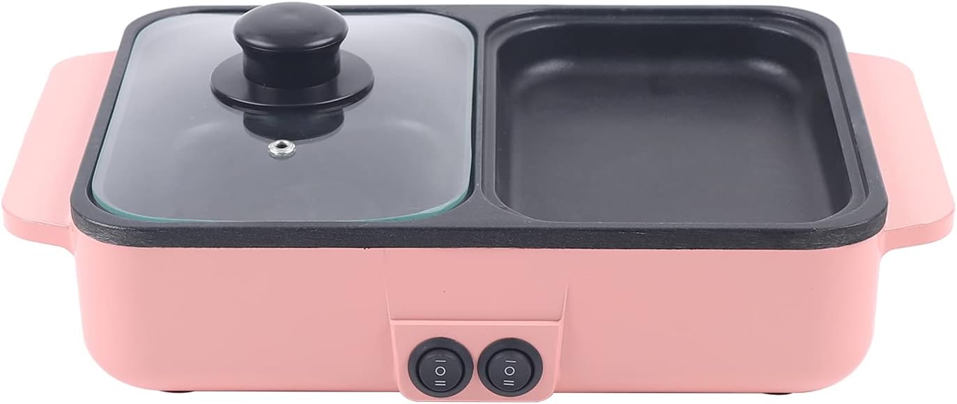 Olla Eléctrica con Parrilla, 2 en 1, Antiadherente, Color Rosa, 1200W