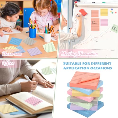 Image of Yexiya 64Pcs Lined Sticky Notes 4x6'' 3x3'' Self Stick Notepad Fresh Color