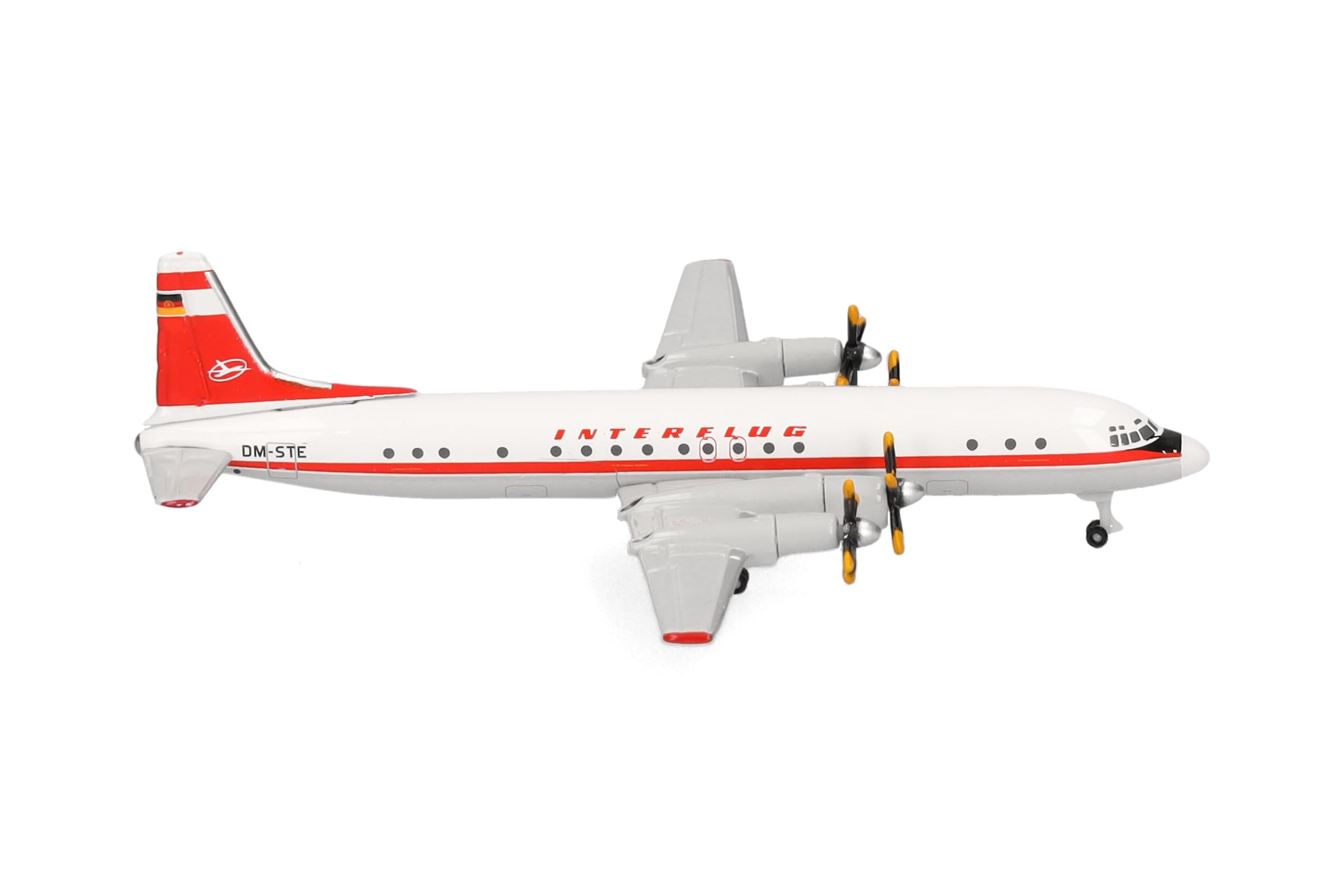 Herpa airplane model Interflug Ilyushin IL-18 on a scale of 1:500, metal miniature without pedastal, model building, collectors edition