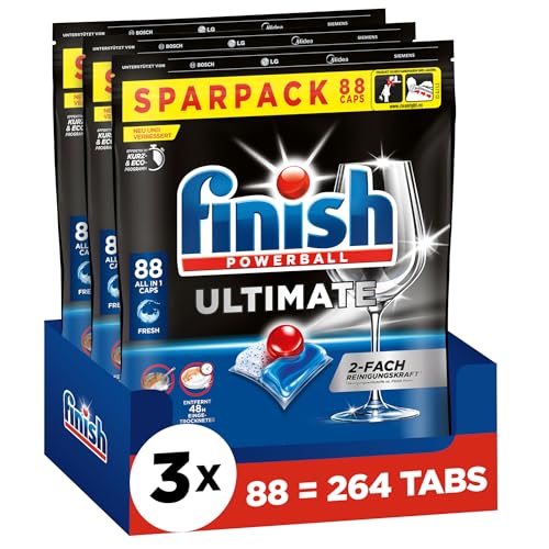 Finish Ultimate Fresh Spülmaschinentabs - Geschirrspültabs für ultimative Reinigung, Fettlösekraft und Glanz - Sparpack mit 264 Tabs (3 x 88 Tabs) Finish Ultimate Fresh Spülmaschinentabs - Geschirrspültabs für ultimative Reinigung, Fettlösekraft und Glanz - Sparpack mit 264 Tabs (3 x 88 Tabs)