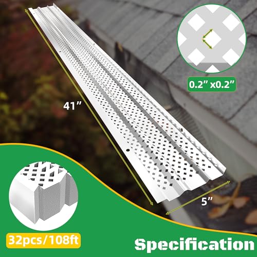 Gutter Guards 5 inch, Aluminum Leaf Filter Rain Gutter Covers with Screws Included, 32 PCS 108FT DIY Gutter Guards Protection for 5-inch and 6-inch Gutters, Fits Any Roof or Gutter Type (Mill Finish) by PPOLB - Image 6