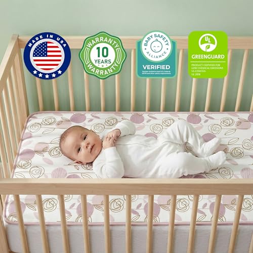 Image of Dream On Me 2-in-1 Floral Dreams Baby Crib Mattress, GREENGUARD Gold | Made in USA, Dual Sided, BSA Verified, ASTM & CPSC Tested, Fits Full Size Crib and Toddler Bed 52 inchx28 inchx5 inch, Waterproof Cover