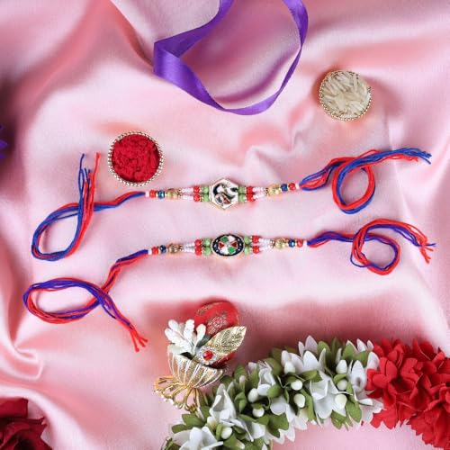Image of Traditional Handmade Beaded Rakhi For Raksha Bandhan| Hand Bracelet For Brother| Wrist Band For Bhaiya & Bhabhi | Trendy Combination Designs Protective Thread Combo-Set Of 2