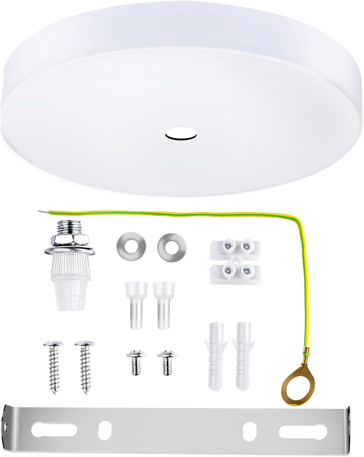 Arturesthome 7" White Ceiling Plate Light Kit Rewind Single Hole with Hardware,Ceiling Canopy for Pendant Lighting or Chandelier,Universel Canopies/Screw Fixing on Both Sides