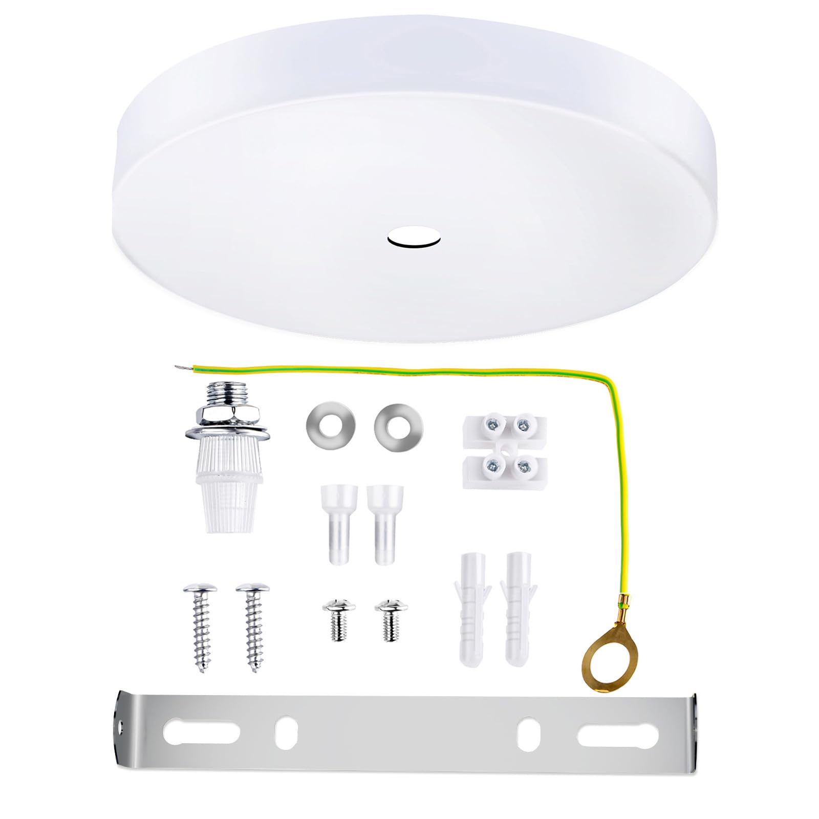 Arturesthome 7" White Ceiling Plate Light Kit Rewind Single Hole with Hardware,Ceiling Canopy for Pendant Lighting or Chandelier,Universel Canopies/Screw Fixing on Both Sides