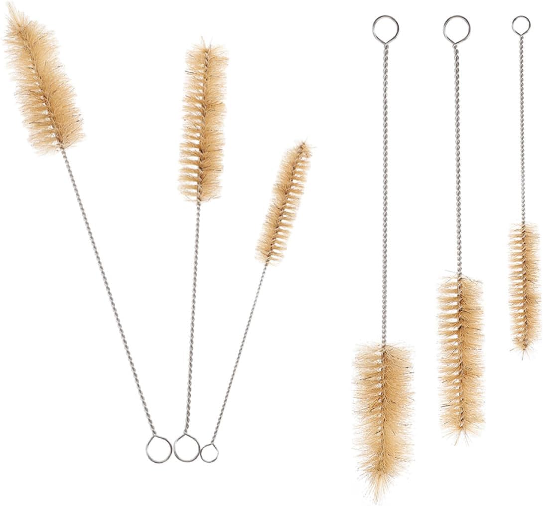 6pcs Stainless Steel Laboratory Test Tube Brushes with Pig Bristle Heads, Small Medium Large Wire Cleaning Set for Flask and Glassware Cleaning in Scientific Labs