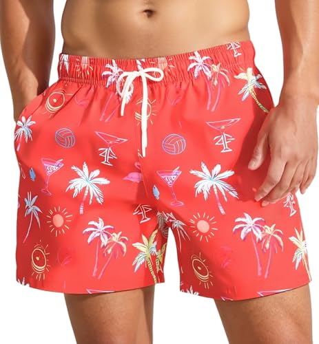 MADHERO Mens Swim Trunks Quick Dry Funny Print Casual Beach Shorts with No Lining
